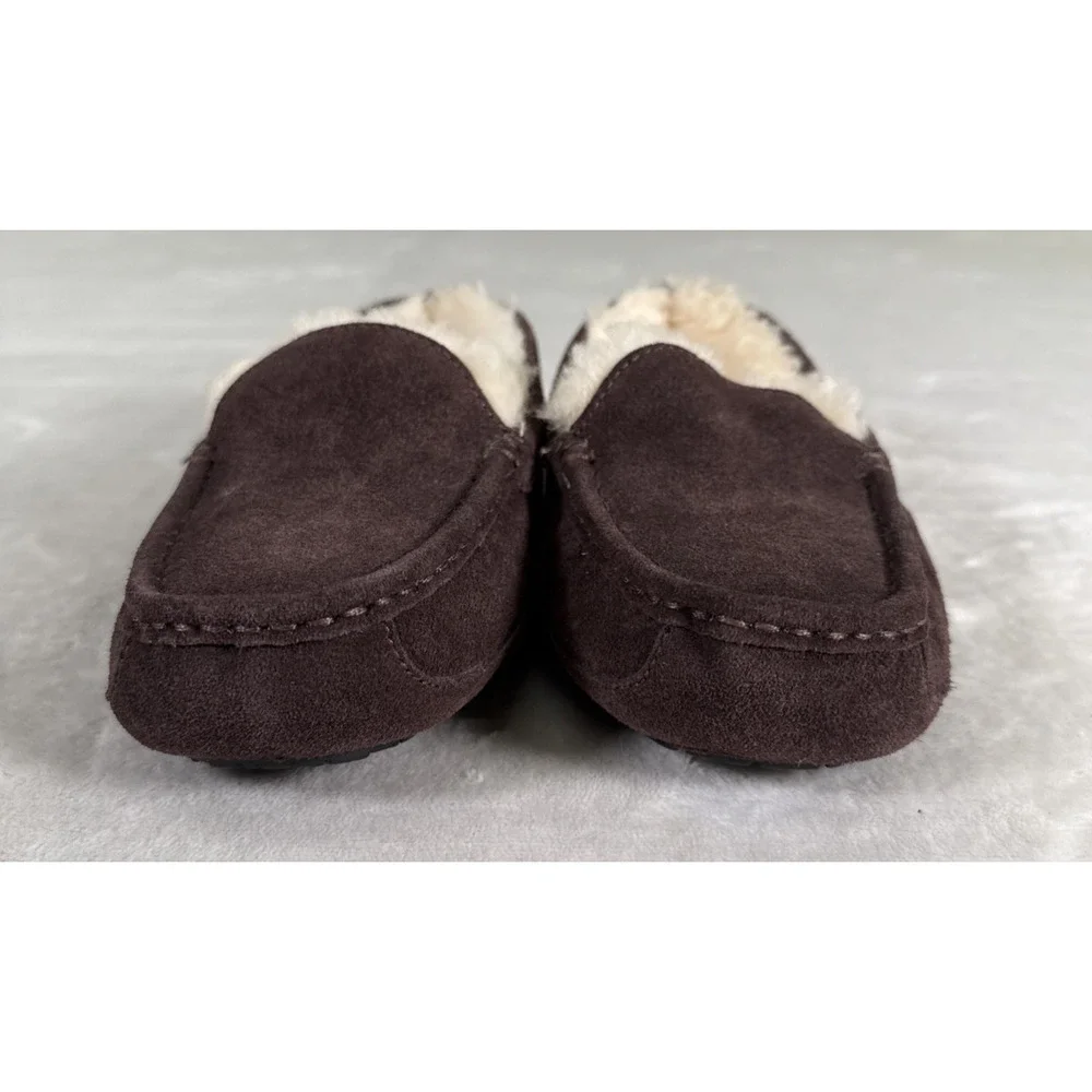 UGG Ascot Slipper Suede Kid Youth 3 Dark Brown Shearling Lining Slip On S/N 1974